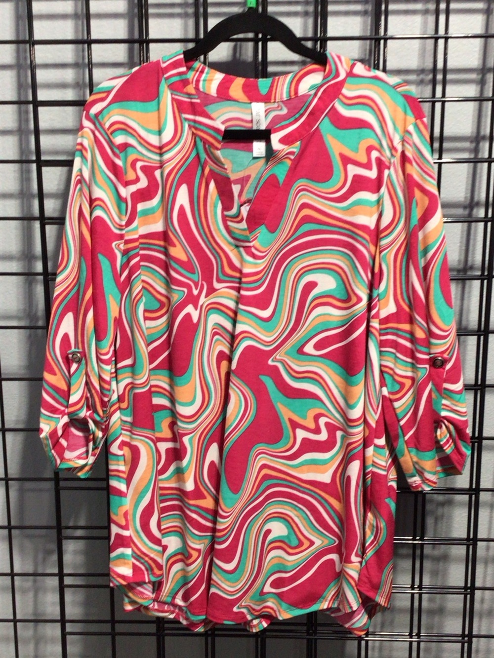 Dear Scarlet Vibrant Pink Swirl Tunic Top with Notch Neck